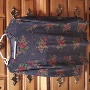 Obey Charcoal Floral Crewneck Sweater with Red and Green Accents